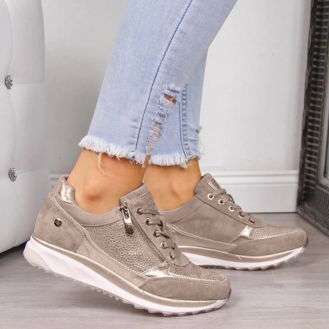 Baskets de sport solides pour femmes, chaussures plates et confortables, avec fermeture éclair, collection printemps et automne ► Photo 1/6