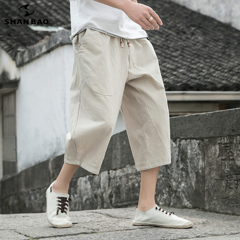 Pantalon sarouel décontracté pour hommes, ample, court en coton de haute qualité, nouveau style japonais et coréen, à la mode, été, 2022 ► Photo 1/6