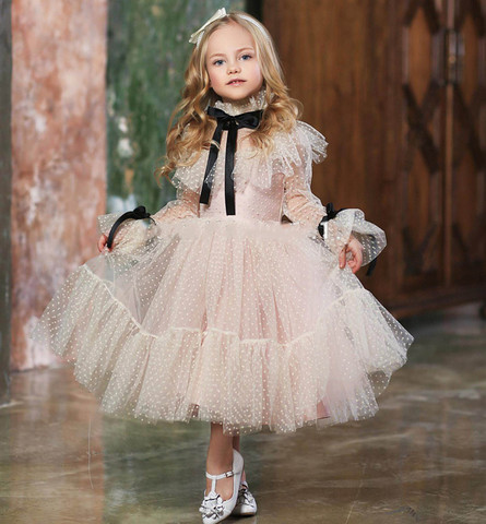Nouvelles filles robe pour fête enfants robes de fête de mariage à manches longues robe de bal Pageant robe de noël accessoires de photographie ► Photo 1/6