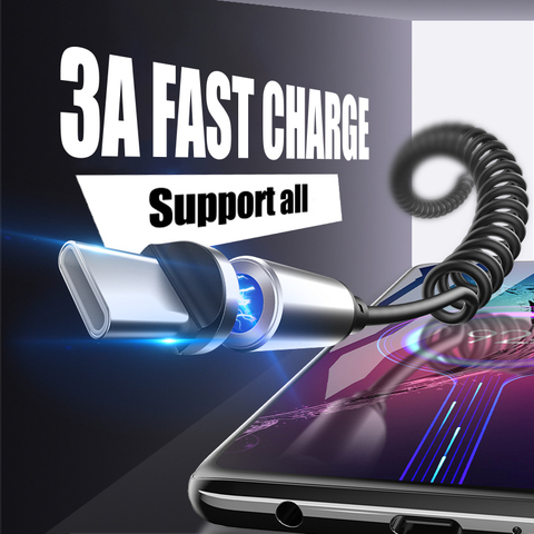 3A câble à ressort magnétique Charge rapide 3.0 chargeur Micro USB rétractable Type C Charge rapide pour Huawei Samsung Xiaomi Android ► Photo 1/6