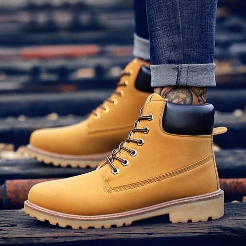Homme automne hiver chaussures pour Martin bottes PU cuir chaussures hommes bottes Camouflage militaire bottes Couple bottines jaune chaussures ► Photo 1/6