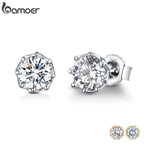 BAMOER authentique 925 en argent Sterling classique clair cubique Zircon petites boucles d'oreilles pour les femmes en argent Sterling bijoux SCE499 ► Photo 1/6