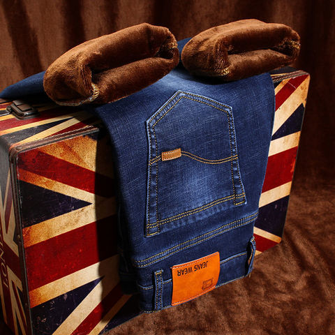Jean d'hiver pour hommes, grande taille 40 42 44 46 48 50, jean polaire épais chaud de marque, vêtements pour jeunes, mode décontractée, slim, denim droit ► Photo 1/6