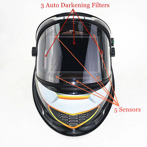 Casque de soudage à obscurcissement automatique, taille 98x88mm DIN 4-14 5 capteurs, masque de soudage EN379 ► Photo 1/6