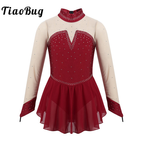 TiaoBug-robe en strass pour enfants, strass scintillants, manches longues, patinage artistique, Ballet gymnastique, justaucorps, Performance sur scène, vêtements de danse ► Photo 1/6