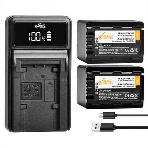 Batteries et chargeur LED VBK360 pour Panasonic, VW-VBK360, HC-V10, HC-V100, HC-V100M, HC-V500, HC-V500M, HC-V700, HC-V700M ► Photo 1/6