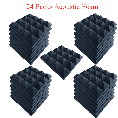 Panneau de protection en mousse acoustique, 24 pièces, 25x25x5CM, 16 pyramides noires, Absorption de bruit, pour Studio ► Photo 1/6