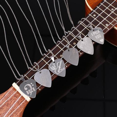 1pc métal acoustique guitare électrique basse collier choisir Durable acier inoxydable mince médiator Pick avec chaîne pour Guitarra ► Photo 1/6