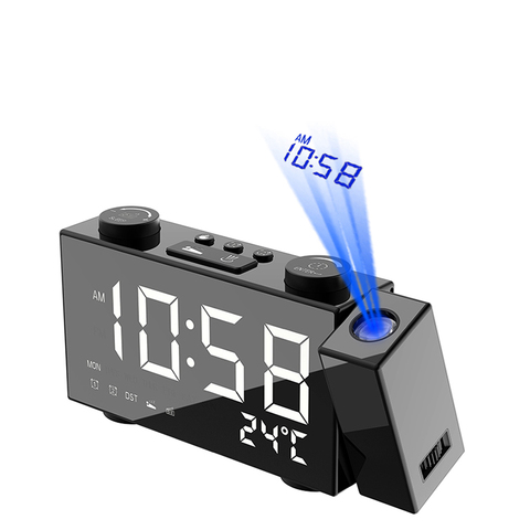 Horloge de Projection réveil numérique avec fonction Snooze thermomètre 87.5-108 MHz Radio FM USB/batteries Table d'alimentation horloge LED ► Photo 1/6
