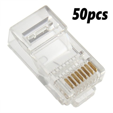 Connecteurs de câbles Ethernet RJ45, 50 pièces, Module de prise réseau, RJ-45 têtes en cristal Cat5 Transparent Cat5e, câble plaqué or pour bureau ► Photo 1/6