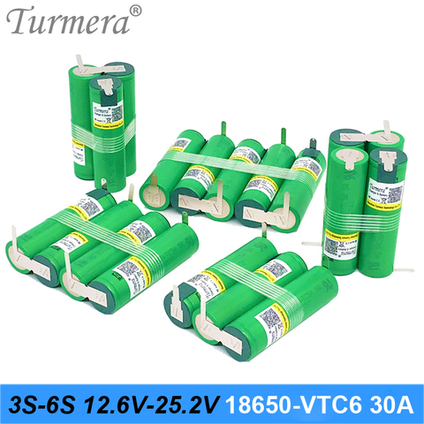 Turmera 3S 18650 VTC6 12.6V 4S 16.8V 5S 21V 6S 25V US18650VTC6 3000mah batterie 30A pour batterie de tournevis Shurika (personnaliser) ► Photo 1/6