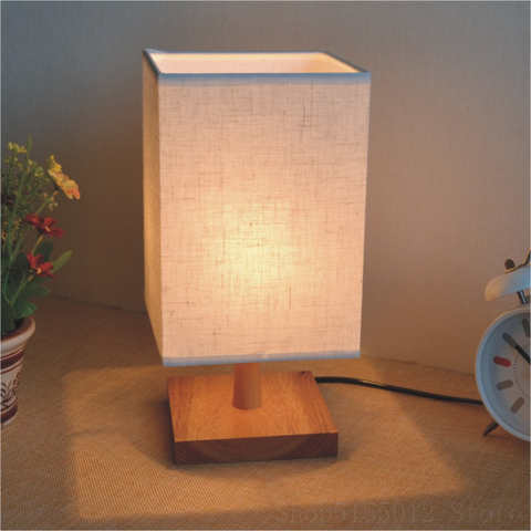 Moderne en bois lampes de Table LED chambre lampe de chevet tissu abat-jour lampe de Table Simple éclairage décoration de la maison Luminaire en bois ► Photo 1/6