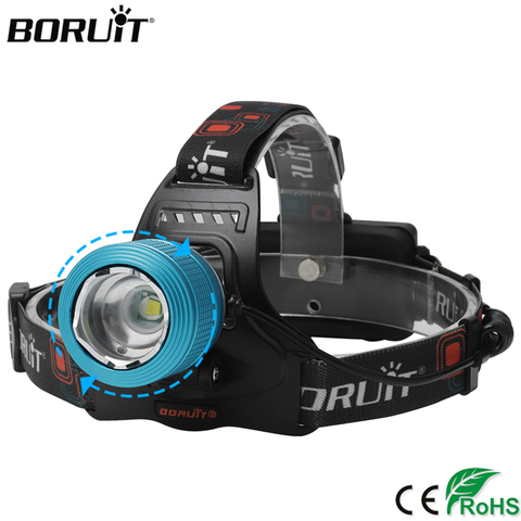 BORUIT-lampe frontale imperméable 3 Modes Zoom, lampe torche à batterie RJ-2800, lampe pour la chasse, Camping, LED T6 18650 lm ► Photo 1/6