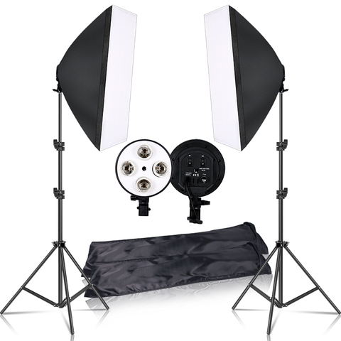 Photographie 50x70CM éclairage quatre lampe Softbox Kit avec support de Base E27 boîte souple caméra accessoires pour Studio Photo vidéo ► Photo 1/5