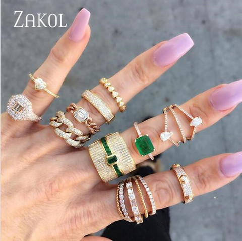 ZAKOL Design luxe déclaration anneau empilable pour les femmes mariage cubique Zircon fiançailles Dubai Punk haut de mariée bagues ► Photo 1/6