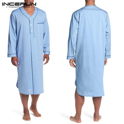 2022 hommes à manches longues sommeil Robes Homewear col en V bouton confortable peignoir de haute qualité loisirs hommes pyjamas chemise de nuit robe INCERUN ► Photo 1/6