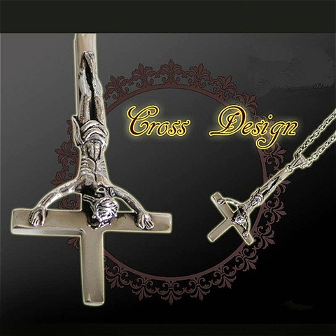 Croix inversée collier hommes gothique satanique bijoux couleur or acier inoxydable à l'envers croix de saint pierre pendentif ► Photo 1/6