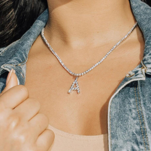 À la mode nouveau cristal 26 lettre pendentif collier pour les femmes brillant strass Tennis chaîne collier déclaration bijoux fête cadeau ► Photo 1/6