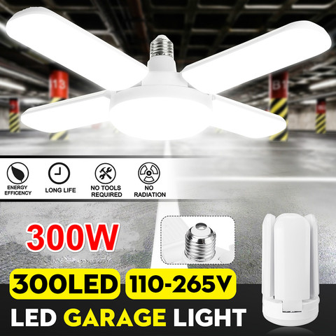 300W LED Garage lumières pliable E27 ampoule 4 pales de ventilateur réglables déformable atelier entrepôt plafond éclairage 6500K AC110-265V ► Photo 1/6