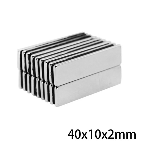 Aimant surpuissant rectangulaire N35 40x10x2mm en néodyme, bloc magnétique à base de terres rares d'une épaisseur de 2mm, lot de 5 à 100 pièces ► Photo 1/6