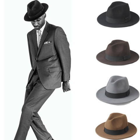 2Big taille 56-58, taille 59-61CM 100% laine hommes feutre Trilby Fedora chapeau pour Gentleman large bord haut Cloche Panama Sombrero casquette ► Photo 1/6