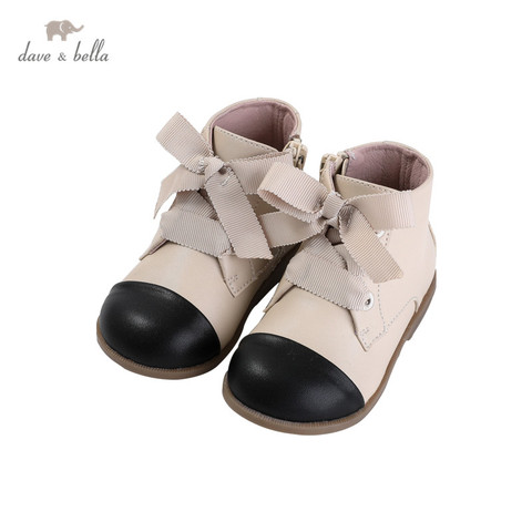 DB14726 Dave Bella automne fille mode nœud patchwork bottes enfants chaussures en cuir fille haute qualité bottes en cuir chaussures nœud ► Photo 1/6