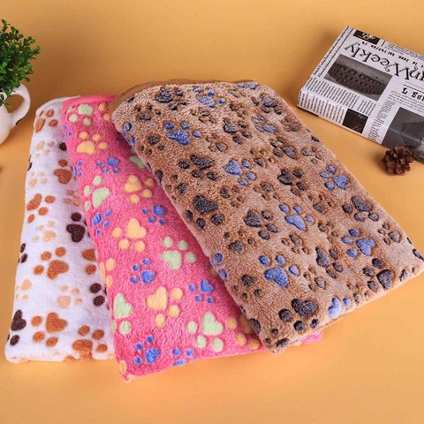 1 pièces corail velours patte impression couverture chat et chien hiver couverture chaude et douce ménage fournitures pour animaux de compagnie ► Photo 1/5