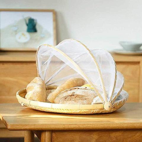 Panier de service alimentaire en bambou pour pique-nique, couverture de filet anti-mouches et anti-insectes, plateau à pain et à fruits, panier Anti-poussière avec couvercle de plat en filet cocina ► Photo 1/6