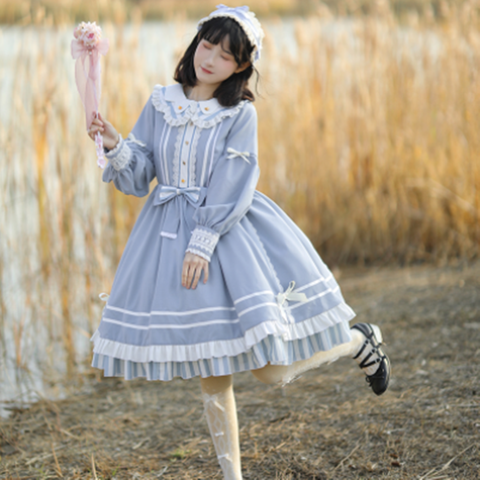 Robe gothique en dentelle pour filles, kawaii, princesse lolita, douce, rétro, col pan, nœud papillon, manches lanternes, robe victorienne ► Photo 1/1