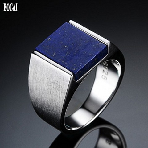 Bague en argent thaïlandais S925 pour hommes, incrustée de lapis-lazuli naturel, pour hommes, mode coréenne, dominateur, bague en argent 925 ► Photo 1/6