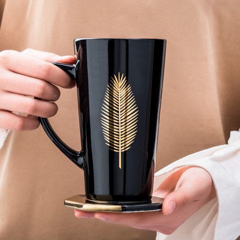 Tasse à café en céramique avec couvercle et cuillère, tasse à thé créative de grande capacité, tasses à lait pour le petit déjeuner, verres à la maison, cadeau de mariage pour les amoureux ► Photo 1/6