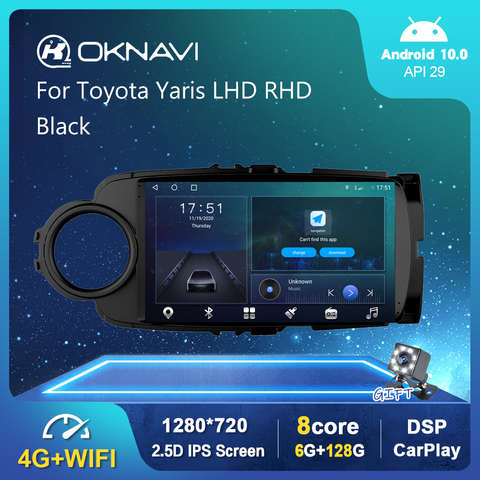 Autoradio Android 128, BT, DSP, lecteur multimédia vidéo, sans DVD, Carplay, 6 go/2012 go, WIFI, RHD (2017-10.0), pour voiture Toyota Yaris ► Photo 1/6