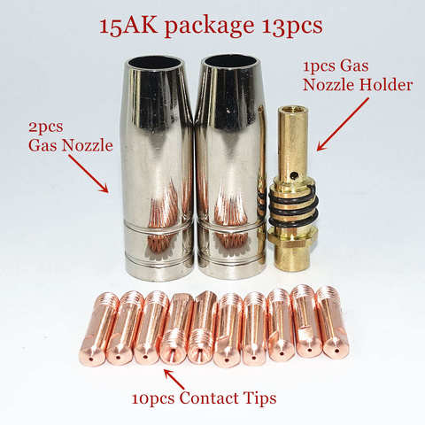 13 pièces 14AK torche de soudage consommables 0.6mm 0.8mm 0.9mm 1.0mm 1.2mm torche MIG buse à gaz porte-embout de 15AK MIG MAG torche de soudage ► Photo 1/6