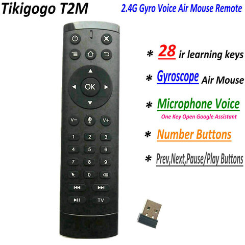 T2M 2.4G Gyro Air souris 28 IR apprentissage Google recherche vocale pour Android Smart TV Box PK T1M G10s G20s G30s G50s télécommande ► Photo 1/6