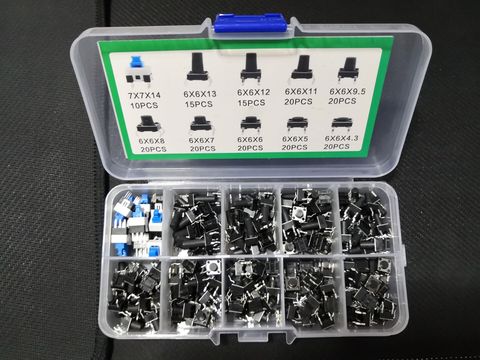 180 PIÈCES 10 Valeur Bouton interrupteur Tactile kit boîte Assortiment 6*6*4.3 5 6 7 8 9.5 11 12 13/7*7*14mm pack composant électronique Assortis ► Photo 1/3