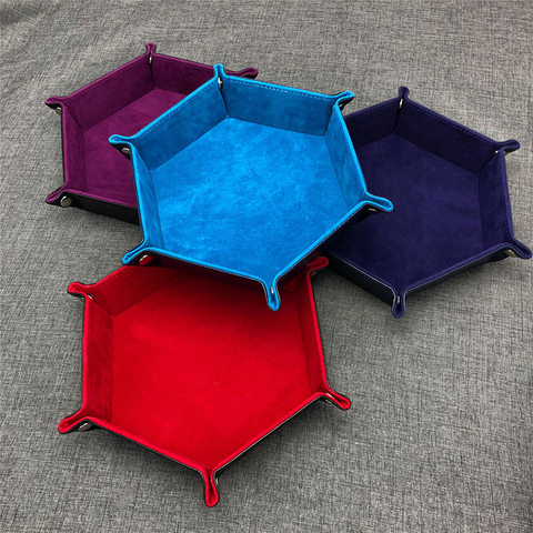 Roulement pliant hexagone dés jeu de rangement porte-plateau Double face épais en cuir PU et velours dés tapis fournitures de bureau ► Photo 1/6