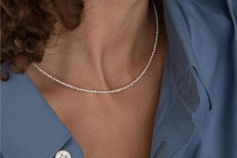 Collier en perles naturelles d'eau douce pour femmes, 2mm, blanc, fermoir, chaîne en or, bijoux 14 ''17'' 35cm 43cm ► Photo 1/4