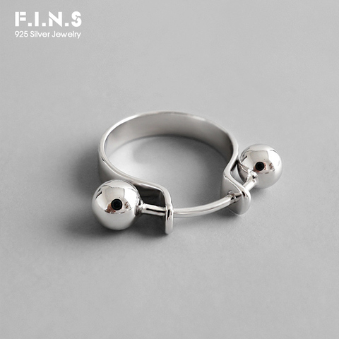 F.I.N.S – bague en argent Sterling 925 pour femmes, Double perle ronde, pendentif en boule, à la mode, pour décoration ► Photo 1/6