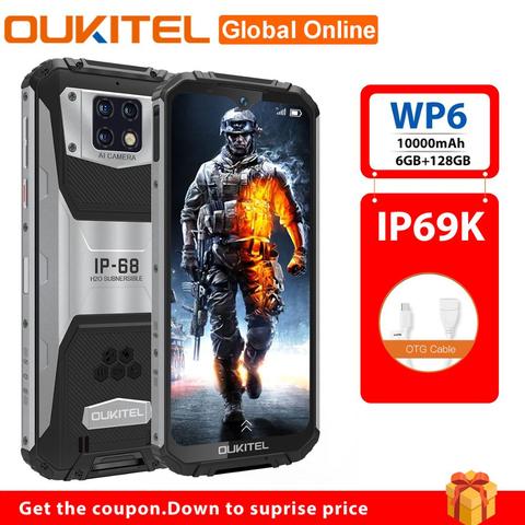 OUKITEL WP6 IP68 IP69K Smartphone étanche Android 9.0 10000mAh 6GB 128GB 6.3 pouces Octa Core Triple caméra 48MP 4G téléphone portable ► Photo 1/6