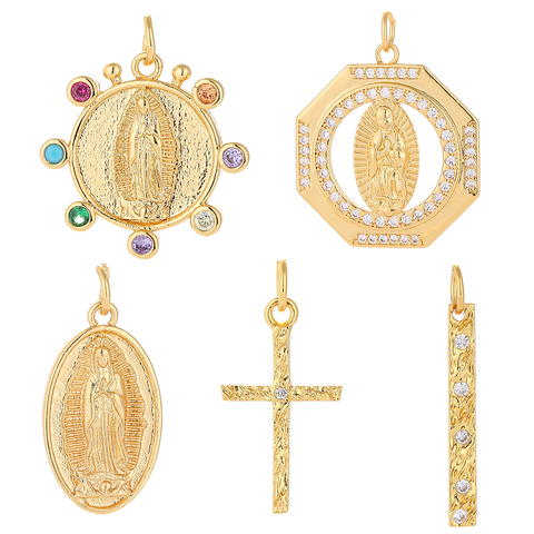 Croix breloques pour la fabrication de bijoux fournitures or notre dame pendentif à breloque bricolage conception breloques pour boucles d'oreilles collier Bracelet cuivre CZ ► Photo 1/6