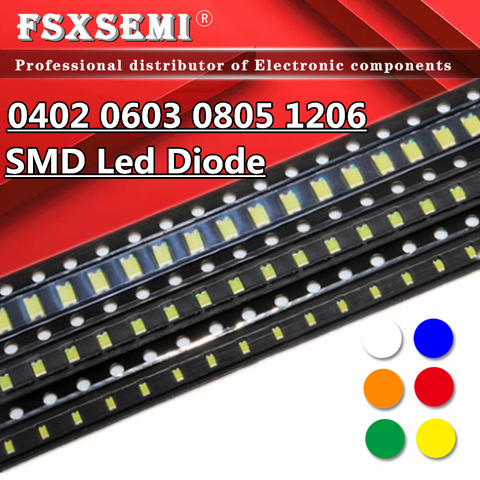 Diode électroluminescente Led, SMD, rouge, jaune, vert, blanc, bleu, clair, 100 pièces, 0402, 0603, 0805, 1206 ► Photo 1/3