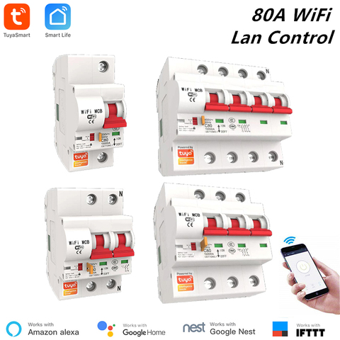 Tuya disjoncteur intelligent 80A 1P/2P/3P/4P WiFi disjoncteur intelligent commutateur automatique surcharge Protection contre les courts-circuits Alexa ► Photo 1/6