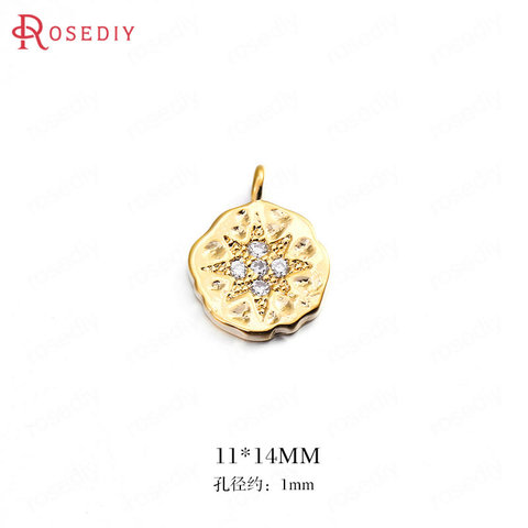 Pendentifs en laiton couleur or 24K avec étoiles en Zircon, breloques de haute qualité, accessoires de bricolage de bijoux, 11x14MM, trou de 1MM, 6 pièces, 34419 ► Photo 1/6