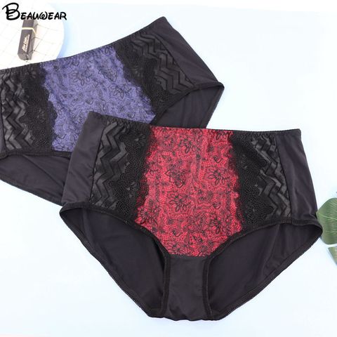 Beauwear XL-6XL taille haute femmes culottes dentelle florale slips dames Sexy dentelle culottes sous-vêtements respirant caleçons Lingeries ► Photo 1/6