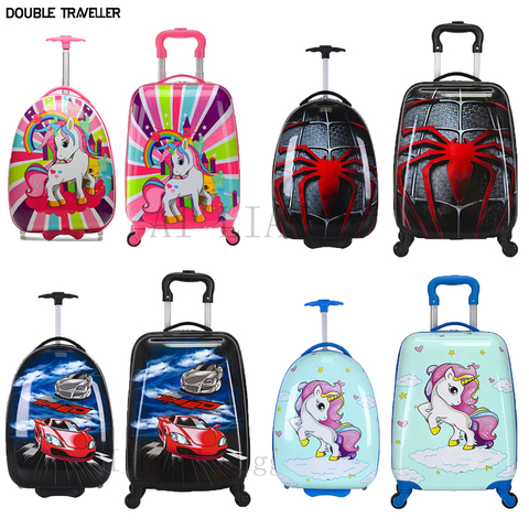 Dessin animé enfants valise sur roues voyage chariot sac à bagages pour filles garçons cadeau bagage à roulettes 16''18 pouces porter valise ► Photo 1/6