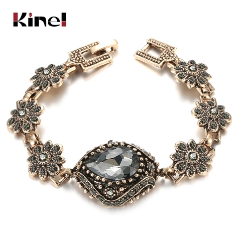 Kinel-Bracelet à maillons turcs pour femmes, couleur or Antique, cristal gris, ethnique, bohème, bijoux de mariage Vintage, nouveau 2022 ► Photo 1/6