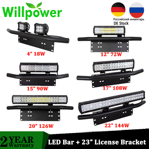 Willpower Offroad barre de LED 15/17/20 pouces lampe de travail 4x4 12V 24V voiture lumières + 23 ''plaque d'immatriculation support Bull bar ► Photo 1/6