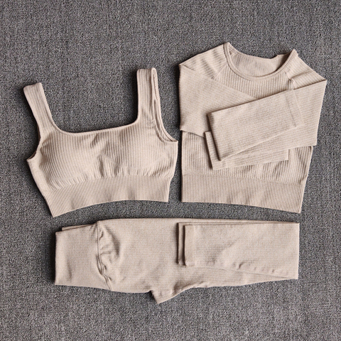 Vêtements de sport pour femmes ensemble de Yoga vêtements d'entraînement vêtements de sport sport Legging sans couture Fitness soutien-gorge haut court à manches longues Yoga costume ► Photo 1/6