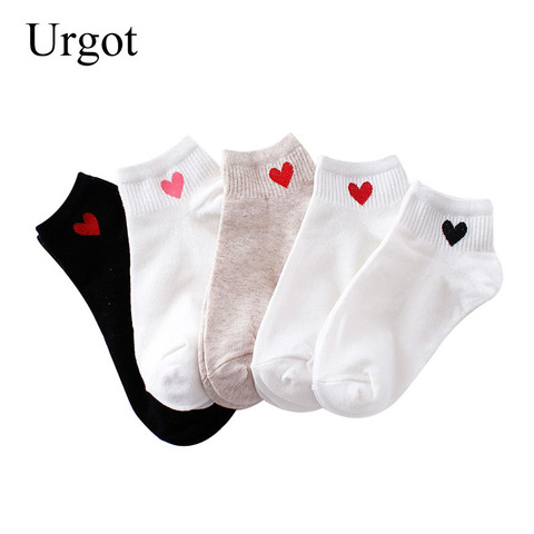 Chaussettes pour femmes, 5 paires/lot couleur bonbon, rouge cœur, courtes, Style collège, courtes, en coton respirantes, pour l'été ► Photo 1/6