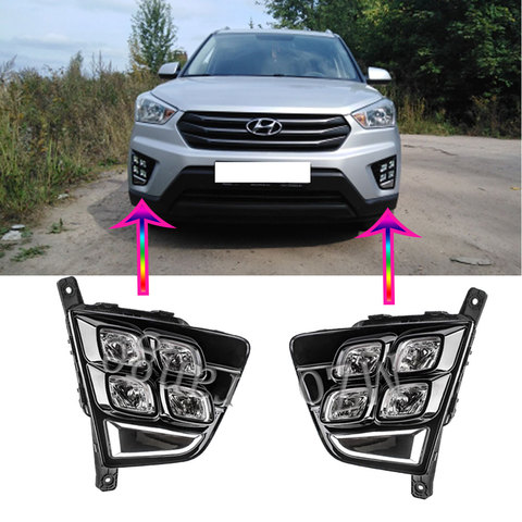 LED DRL pour Hyundai IX25 Creta 2014 2015 2016 2 pièces phare diurne feux antibrouillard antibrouillard phares ► Photo 1/6